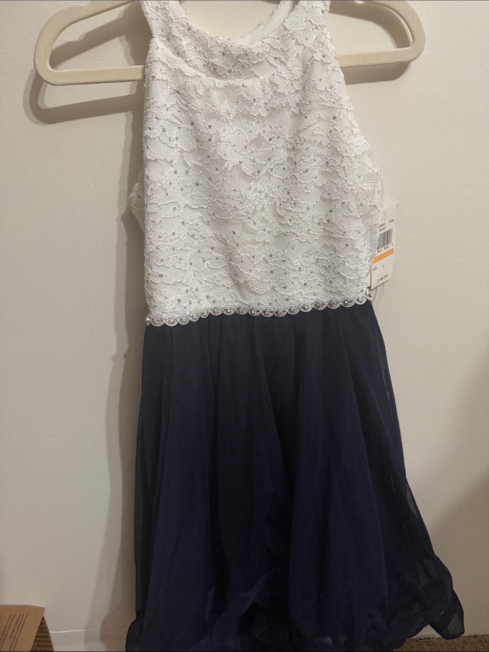 Speechless White Lace Top Navy Chiffon Dress for Girls